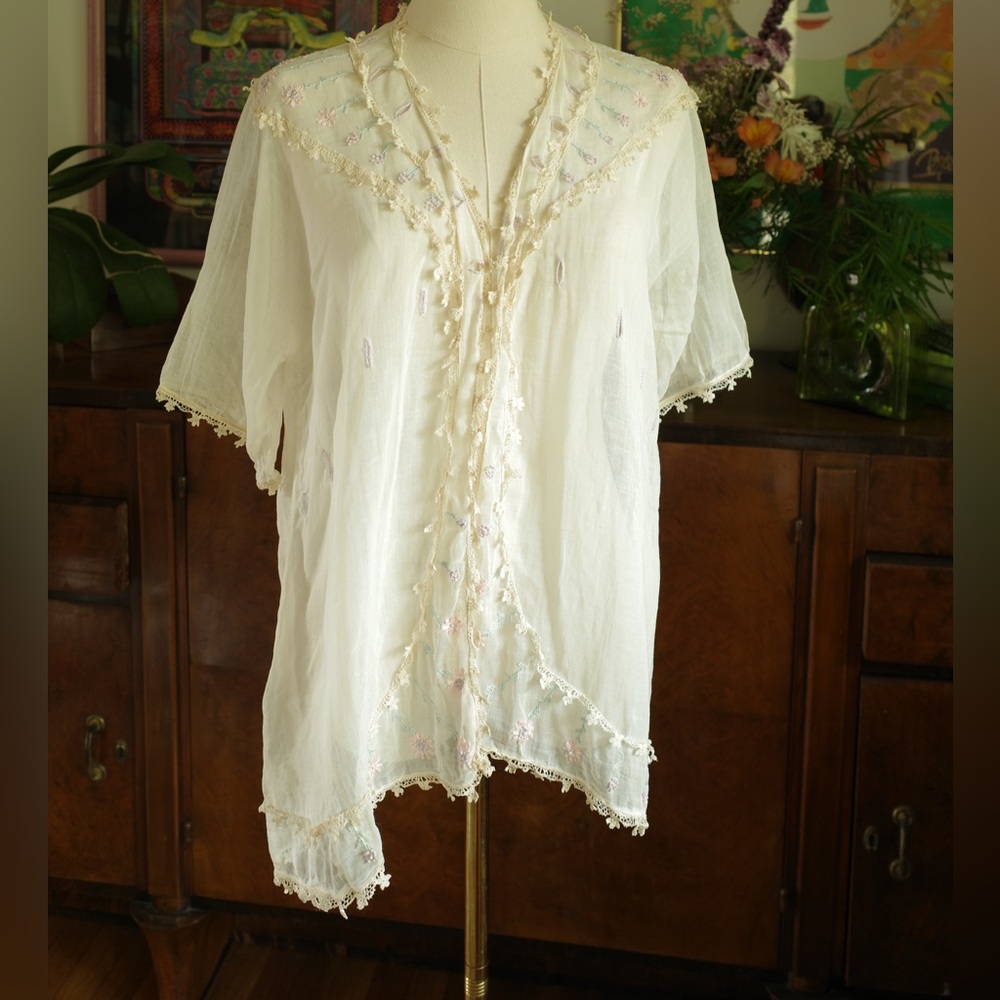 Antique White Embroidered Women's Top